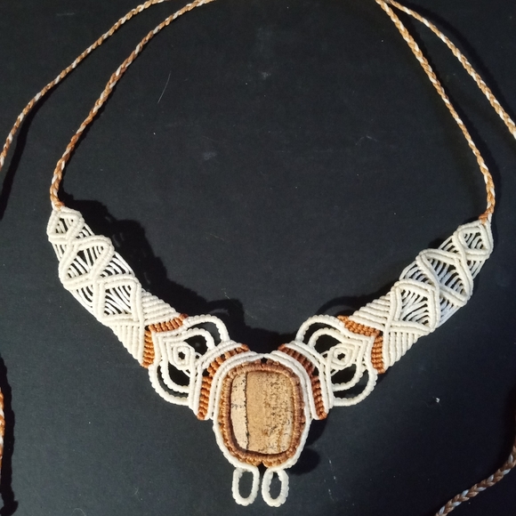 Cream Tan Macrame Jasper Necklace - Picture 2 of 5